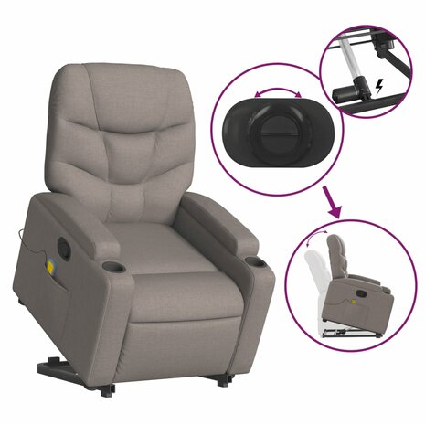 Sta-op-massagestoel verstelbaar stof taupe 6