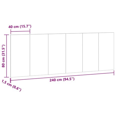 Hoofdbord wandmodel 240x1,5x80 cm bewerkt hout oud houtkleurig 7