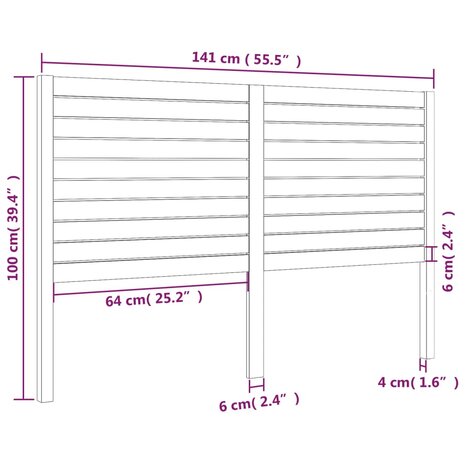 Hoofdbord 141x4x100 cm massief grenenhout 6