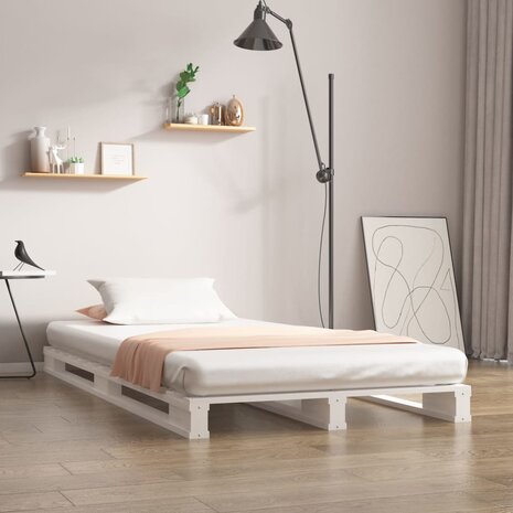 Palletbed massief grenenhout wit 90x200 cm 1