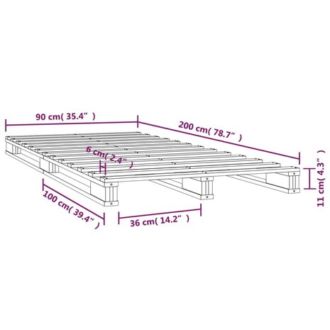 Palletbed massief grenenhout wit 90x200 cm 8