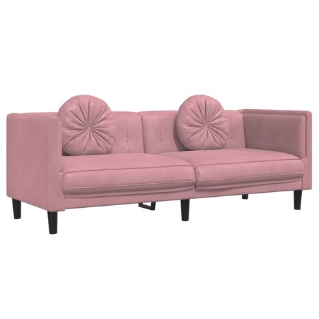 Bank met kussens 3-zits fluweel roze 2