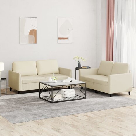 2-delige Loungeset met kussens kunstleer crème 1