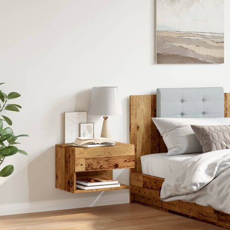 Nachtkastje wandgemonteerd oud houtkleurig 3