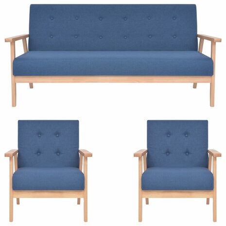 3-delig Bankstel stof blauw 1