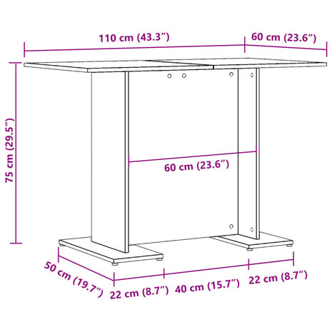 Eettafel 110x60x75 cm bewerkt hout oud houtkleurig 10