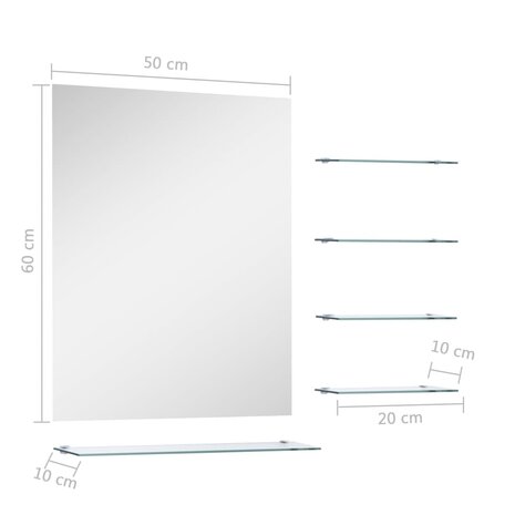 Wandspiegel met 5 schappen 50x60 cm zilverkleurig 6