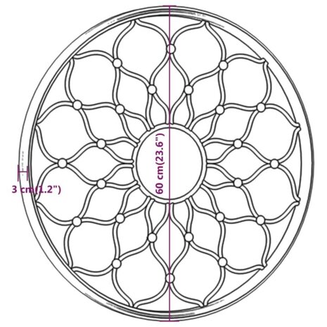 Tuinspiegel rond 60x3 cm ijzer zwart 6