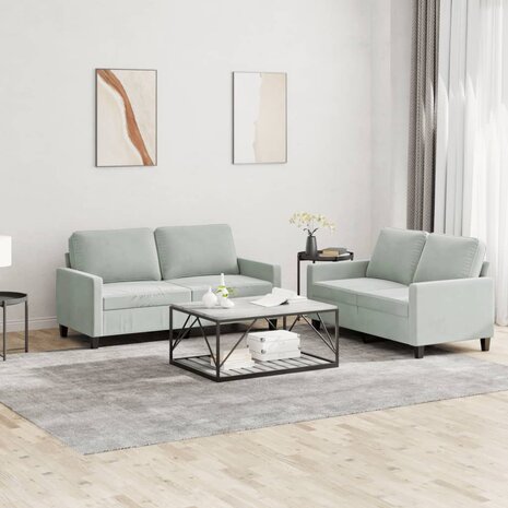 2-delige Loungeset met kussens fluweel lichtgrijs 1