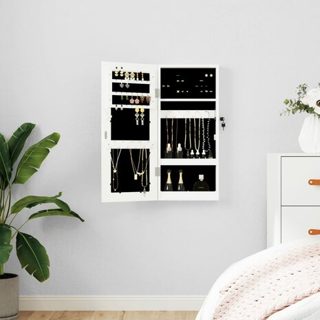 Sieradenkast met spiegel wandgemonteerd 30x8,5x67 cm wit 1