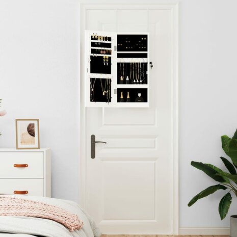 Sieradenkast met spiegel wandgemonteerd 30x8,5x67 cm wit 3