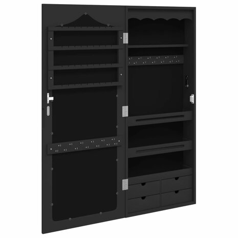 Sieradenkast met spiegel wandgemonteerd 37,5x10x90 cm zwart 5