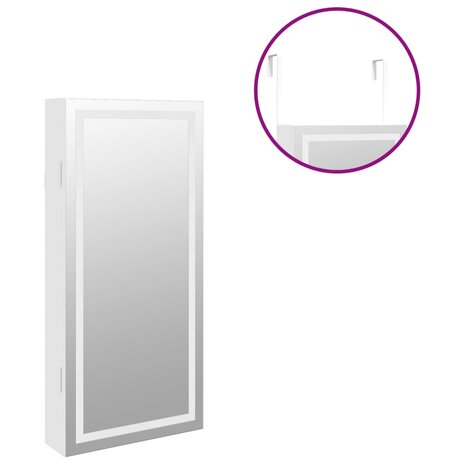 Sieradenkast met spiegel en LED wandgemonteerd wit 9
