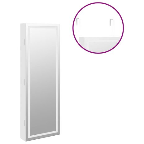 Sieradenkast met spiegel en LED wandgemonteerd wit 9