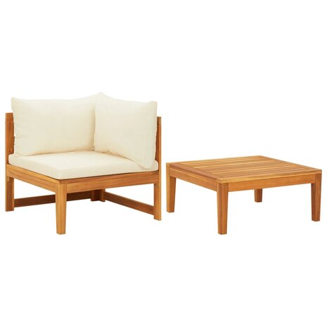 2-delige Loungeset met crèmewitte kussens acaciahout 1