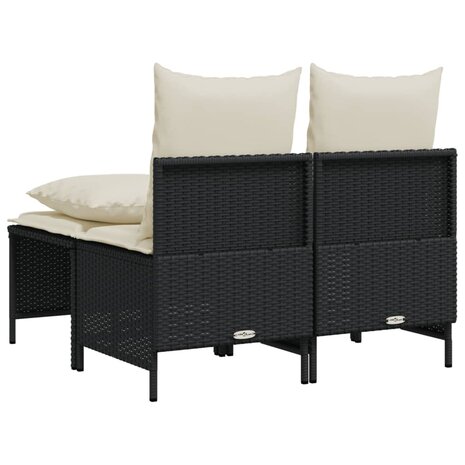 4-delige Loungeset met kussens poly rattan zwart 5