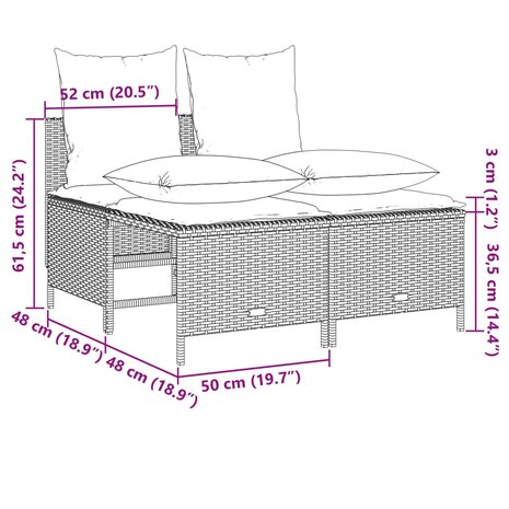 4-delige Loungeset met kussens poly rattan zwart 7