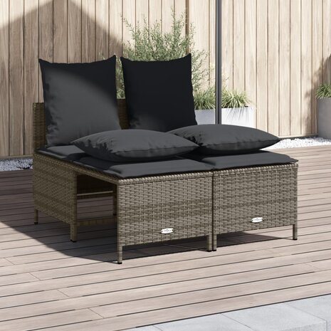 4-delige Loungeset met kussens poly rattan grijs 1