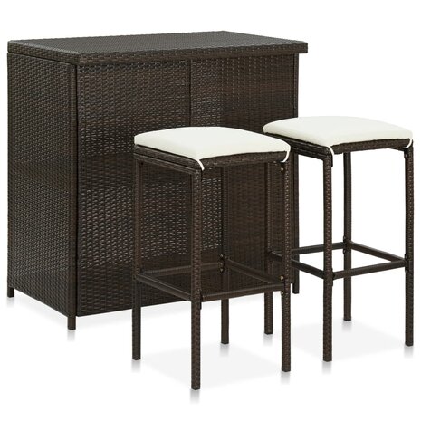 3-delige Barset poly rattan bruin 1