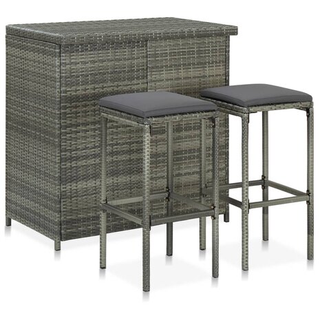 3-delige Barset poly rattan grijs 1