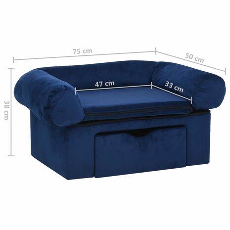 Hondenbank met lade 75x50x38 cm pluche blauw 8