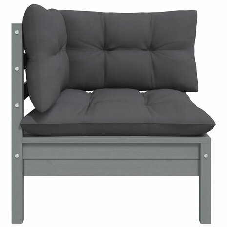 3-delige Loungeset met kussens massief grenenhout grijs 4