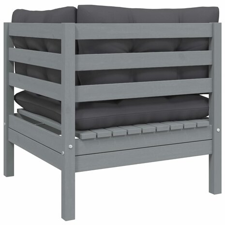 3-delige Loungeset met kussens massief grenenhout grijs 5