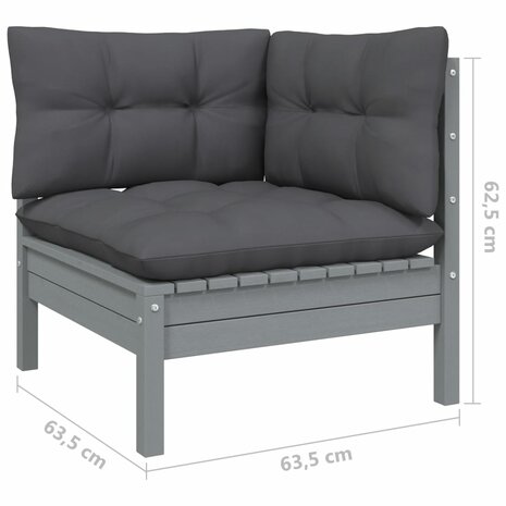3-delige Loungeset met kussens massief grenenhout grijs 10