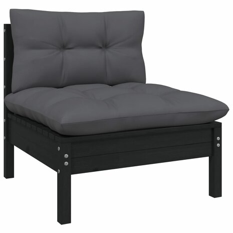 3-delige Loungeset met kussens massief grenenhout zwart 3