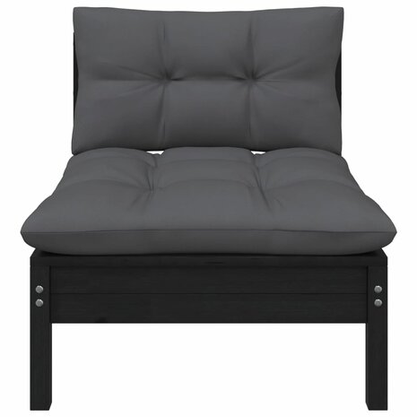 3-delige Loungeset met kussens massief grenenhout zwart 4
