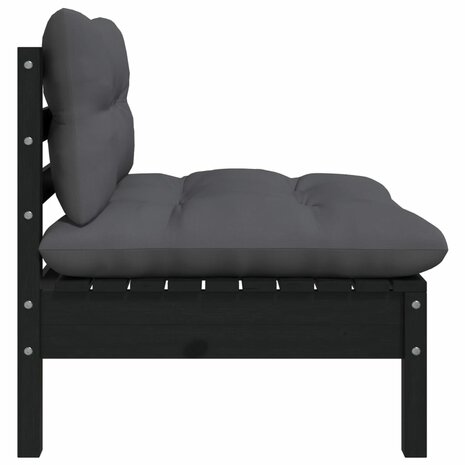 3-delige Loungeset met kussens massief grenenhout zwart 5