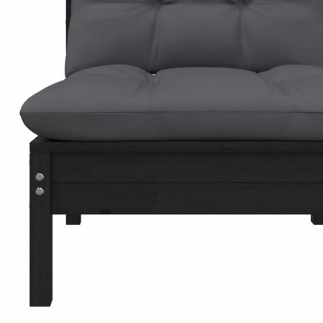 3-delige Loungeset met kussens massief grenenhout zwart 6