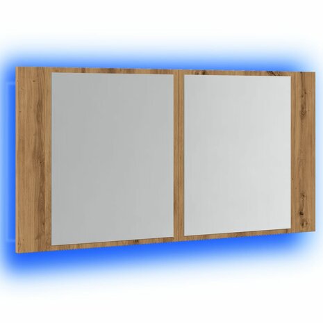 Spiegelkast LED 90x12x45 cm bewerkt hout artisanaal eikenkleur 3
