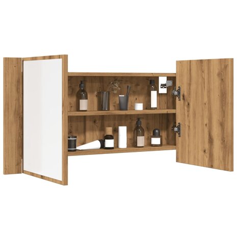 Spiegelkast LED 90x12x45 cm bewerkt hout artisanaal eikenkleur 5
