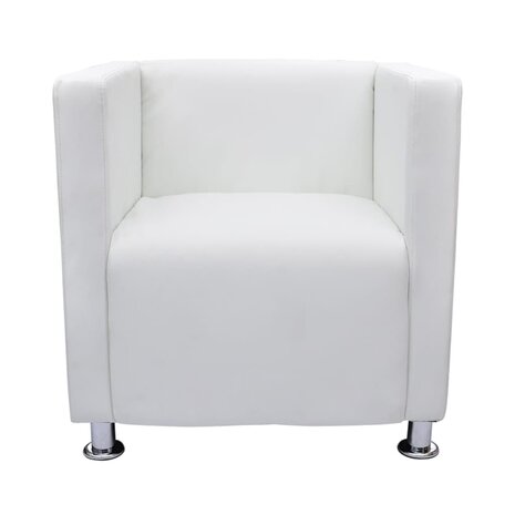 Fauteuil kubus kunstleer wit 2