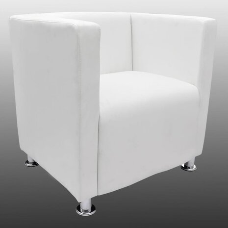 Fauteuil kubus kunstleer wit 3
