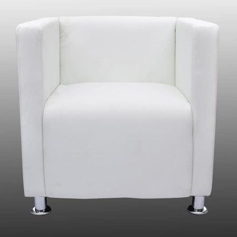 Fauteuil kubus kunstleer wit 4