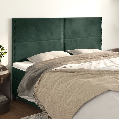 Hoofdborden 4 st 90x5x78/88 cm fluweel donkergroen 1