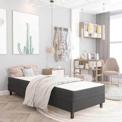 Boxspring stof donkergrijs 90x200 cm 1