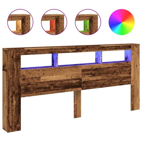 Hoofdeinde met LED 220x18,5x103,5 cm bewerkt hout oud hout 2
