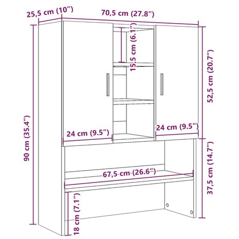 Wasmachinekast 70,5x25,5x90 cm betongrijs 10