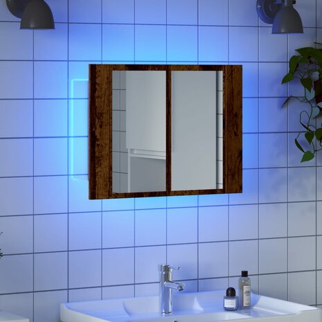 Spiegelkast LED 60x12x45 cm bewerkt hout oud houtkleurig 1