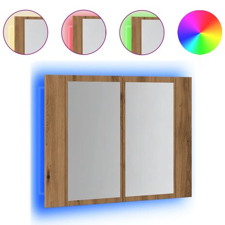 Spiegelkast LED 60x12x45 cm bewerkt hout artisanaal eikenkleur 2