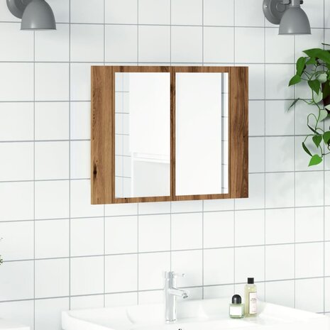Spiegelkast LED 60x12x45 cm bewerkt hout artisanaal eikenkleur 4