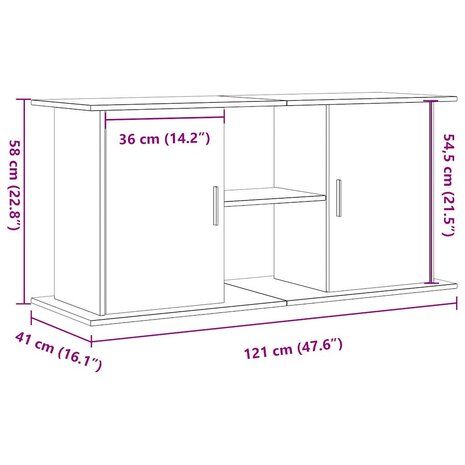 Aquariumstandaard 121x41x58 cm bewerkt hout artisanaal eiken 10