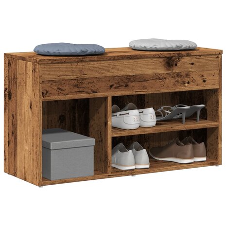 Schoenenbank 80x30x45 cm bewerkt hout oud houtkleurig 1