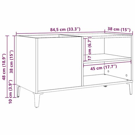 Platenkast 84,5x38x48 cm bewerkt hout artisanaal eikenkleur 10