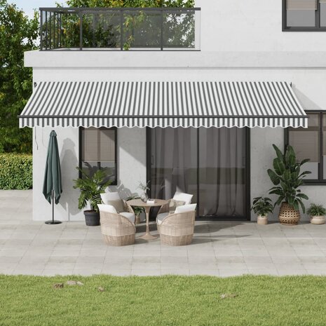 Luifel automatisch uittrekbaar 600x300 cm antracietkleur en wit 1