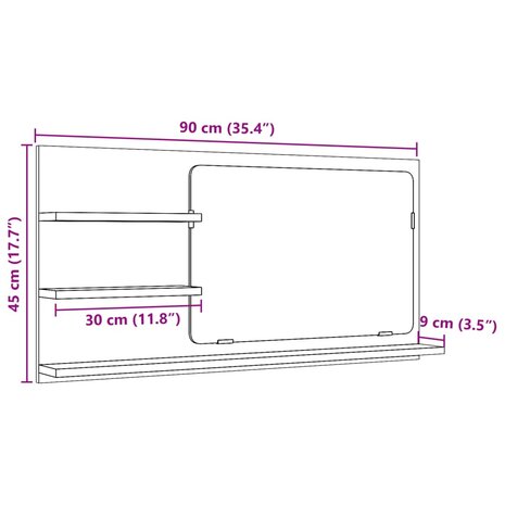 Badkamerspiegelkast 90x11x45 cm bewerkt hout oud houtkleurig 10