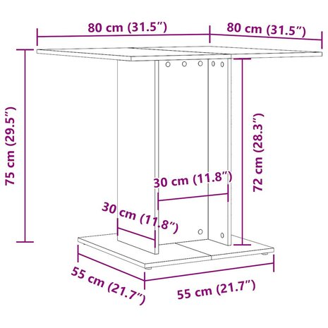 Eettafel 80x80x75 cm bewerkt hout artisanaal eikenkleurig 10